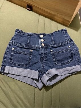 Almost Famous Dark Blue High-Waist Cuffed Denim Shorts